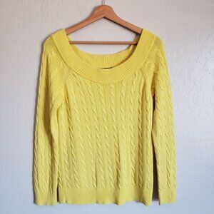 Ralph Lauren Boat Neck Cable Knit Sweater Yellow Sz Women's Medium Preppy Spring